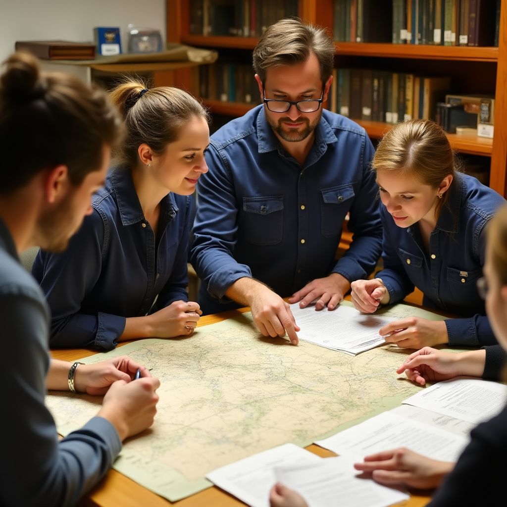 Team conducting historical research